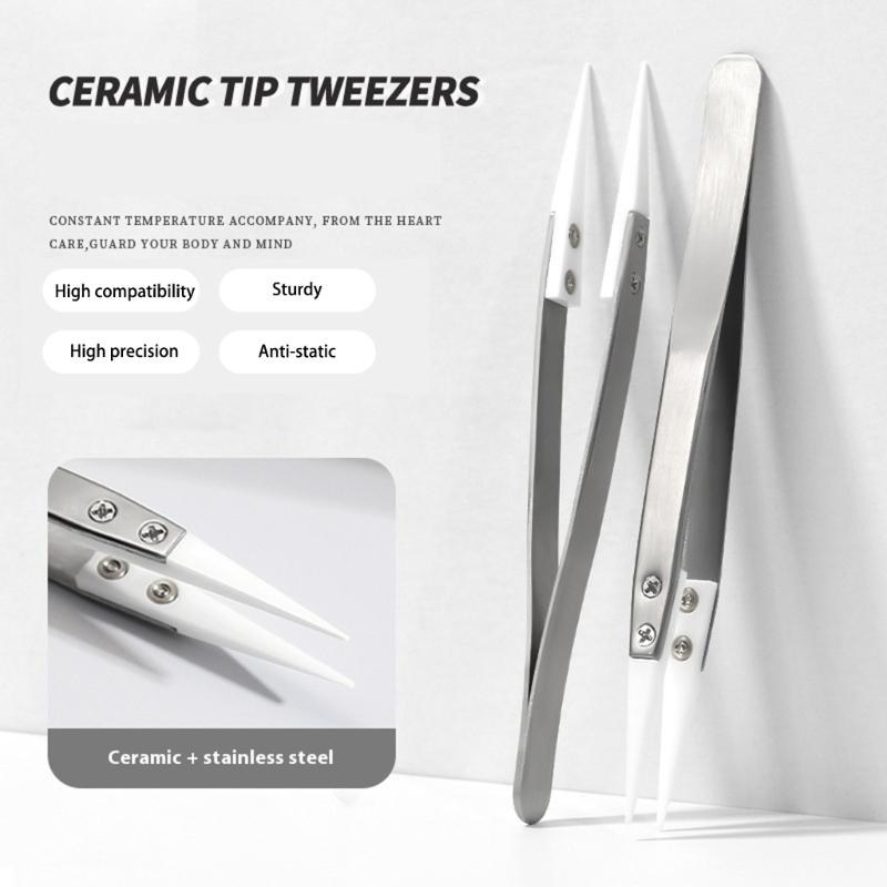 High Temperature Resistant Anti Slip Grip Ceramic Head Reverse Tweezers Industrial Stainless Steel Multipurpose Design