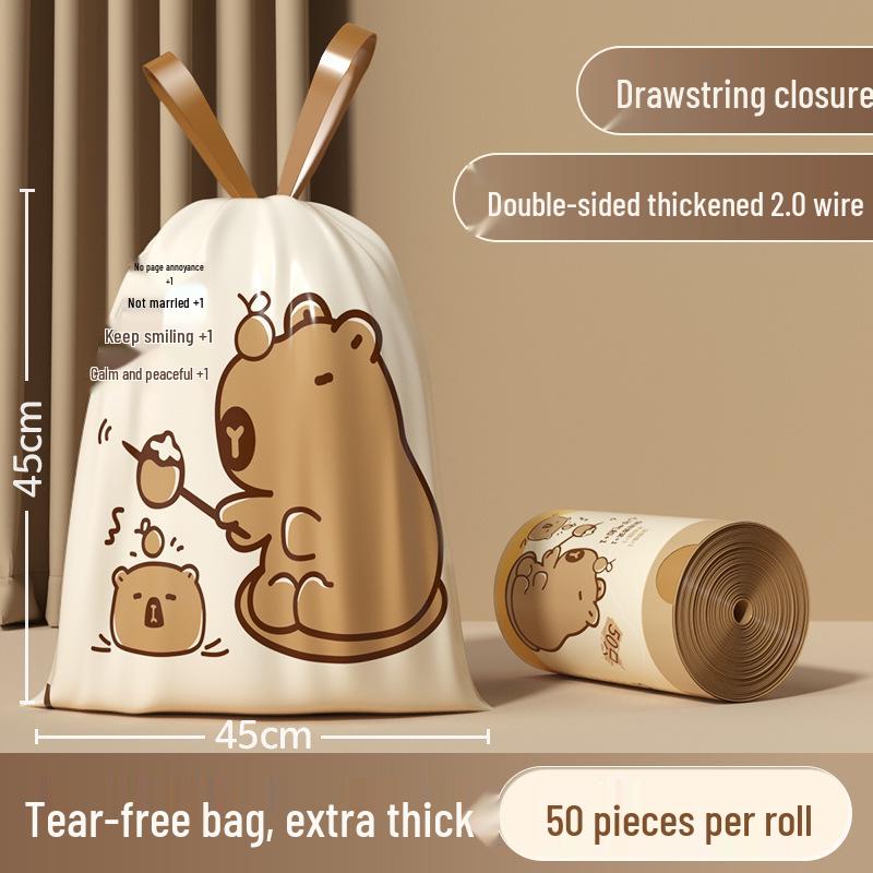 Okas Tear-Free Portable Capibara Thickened Large Garbage Bags for Home, Kitchen, and Dormitory with Drawstring