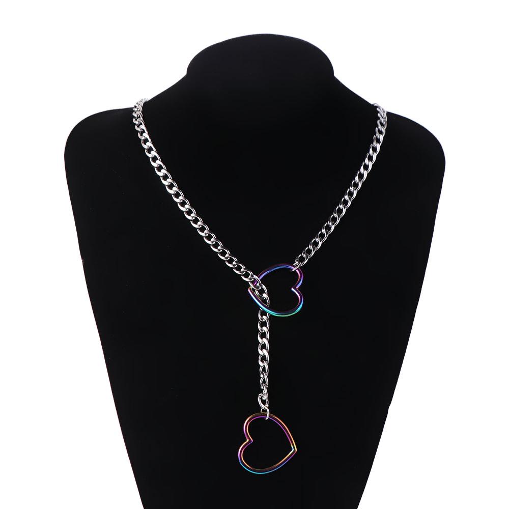 Verstelbare Cubaanse Schakel Ketting Roestvrij Staal Lange Hartvormige Ketting Rock Stijl Punk O-ring Sleutelbeen Ketting Feestkleding