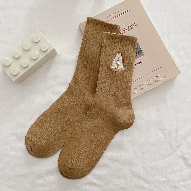 Women's Winter Warm Socks Kawaii Plush Letter A Ladies Sleep Socks Korean Style Fashion Solid Color Harajuku Unisex Socks