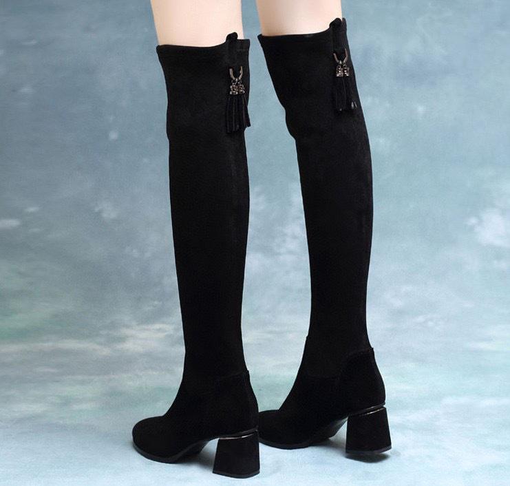 Overknee-Stiefel Damen neue elastische Stiefel Skinny Stiefel schwarze lange Stiefel Damen High-Heel Mode-Stiefel