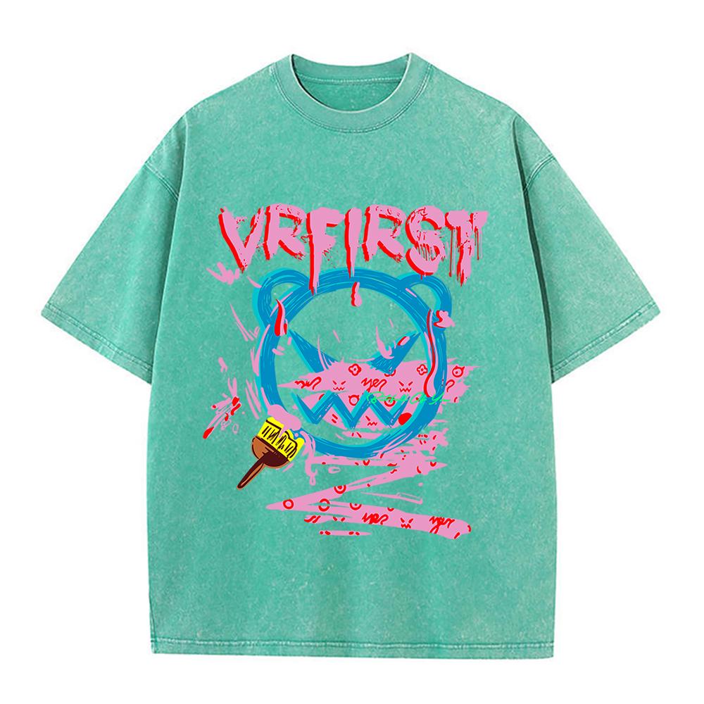 Graffiti Street Bear Print Washed Retro Snow Men Tshirt Summer Loose Cotton T Shirt Breathable Clothes Oversize Casual Tees