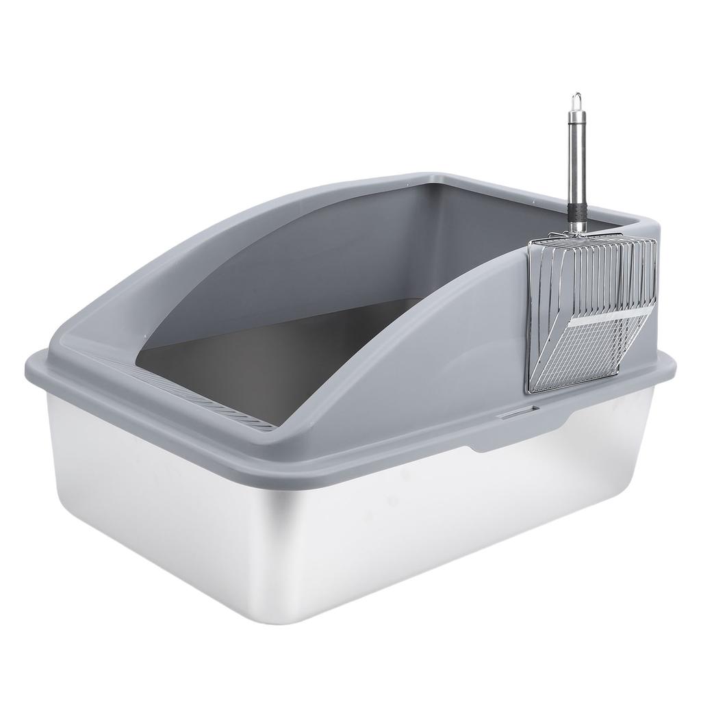 Kedi Kum Kabı Paslanmaz Çelik Çok Fonksiyonlu Geniş Boyut Açık Üst Yükseltilmiş Çit Ev için Kedi Kum Kutusu