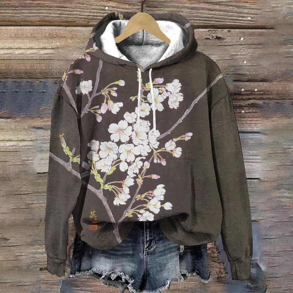 Dámská mikina s kapucí s květinovým vzorem a tradiční čínskou malbou, podzimní volné topy, oblečení pro Y2K