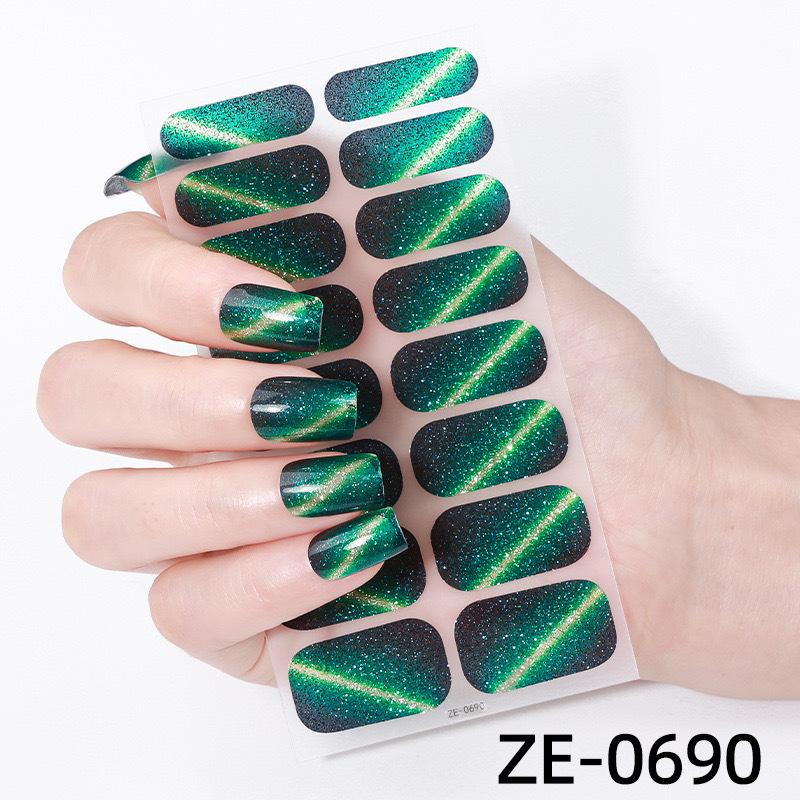 16Tips Cat Eye Nail Stickers, UV Semi-Cured Gel Nail Polish Strips Self-Adhesive Magnetic Cat Eye Effect Nail Art Wraps with Nail File