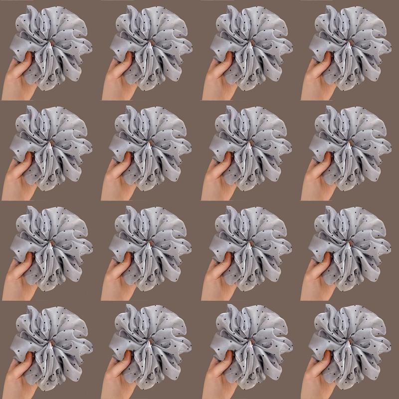 Korean-Style Gentle Solid Colour Pearl Mesh Polka Dot French Hair Tie For Women Elegant Large Scrunchie Hair Accessory