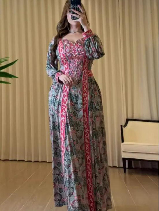 Spring 2026 European & American Printed Fashion Loose Women's Long-Sleeve Dress