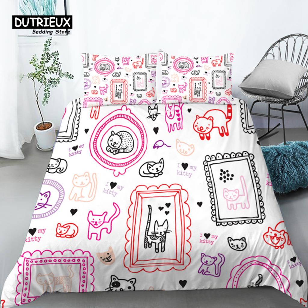 Funny Cartoon Animals Duvet Cover With Pillowcases Bear Chicken Rabbit Lions 3D Print Toddler Bedding Set For Kids Teens Decor