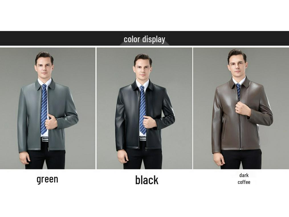 Men's Versatile Sheepskin Leather Jacket: 2025 Spring/Autumn, Middle-Aged Dad Lapel Motorcycle Style