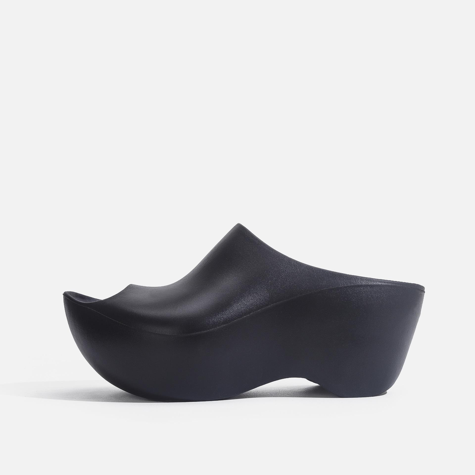 

EVA muffin slippers thick-soled open-toed half slippers back space height increase versatile sandals women 39-40 чёрный