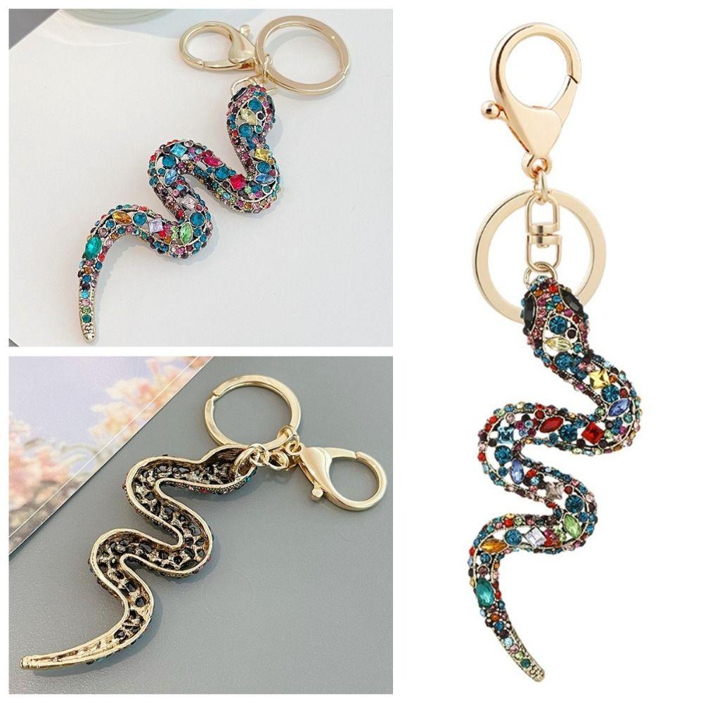 Mixed Color Rhinestone Snake Keychain Fortune Zodiac Snake Year Key Ring  New Year Gifts