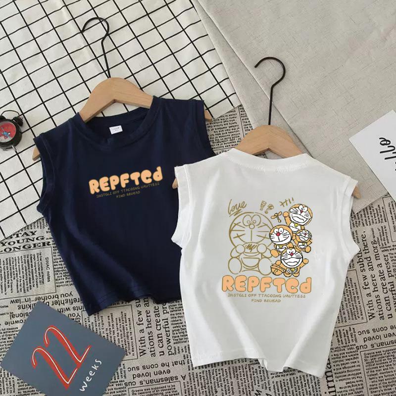 Kids Summer Cotton Cartoon Sleeveless Vest Toddler Round Neck Casual T Shirt