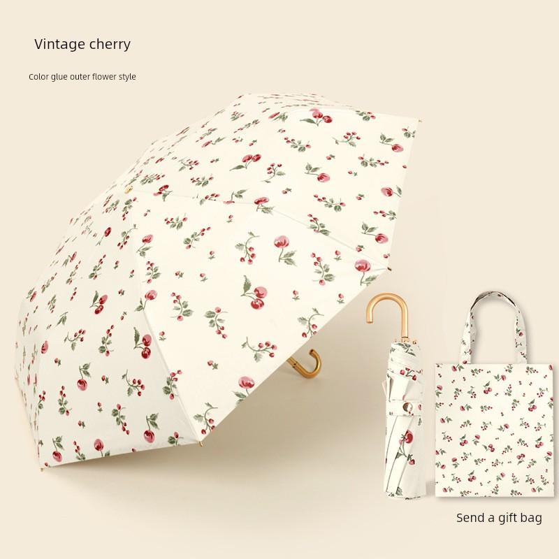 Zhisan Retro Cherry-Colored High-End Sun Protection Uv-Blocking Umbrella, Dual-Use for Sun and Rain, Foldable Sun Umbrella