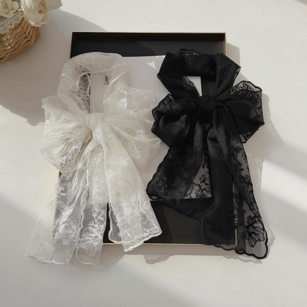 Literary Retro Women's Lace Scarf Solid Color Long Female Headscarf Korean Version Embroidered Flower Sunscreen Shawl