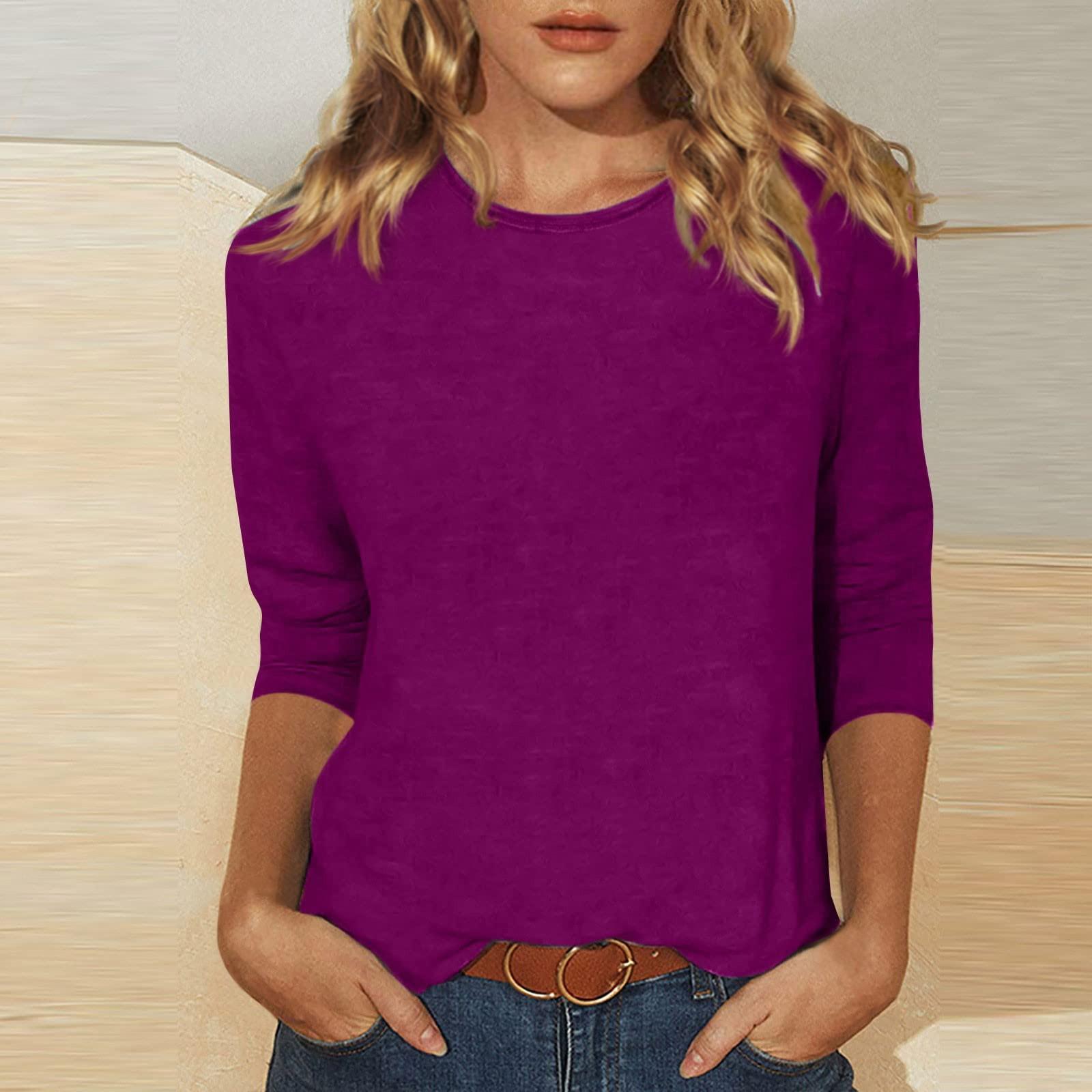 

Женский модный повседневный универсальный повседневный топ с круглым вырезом и рукавами три четверти с принтом L