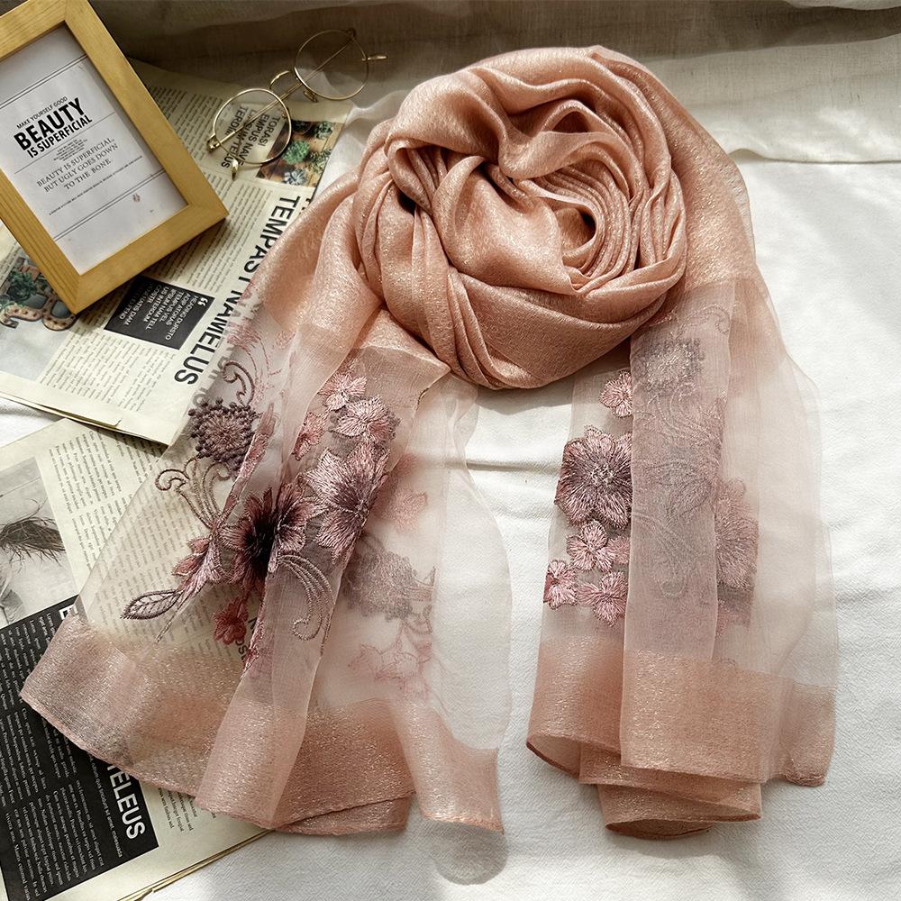 

Темпераментный шелковый шарф с цветочной вышивкой для людей среднего и пожилого возраста, новый качественный шерстяной шарф на осень 190*75cm