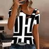 Women Flower Pattern Print Cold Shoulder Short Sleeve T Shirt Irregular Cutout Neck Casual Summer Blouse Top