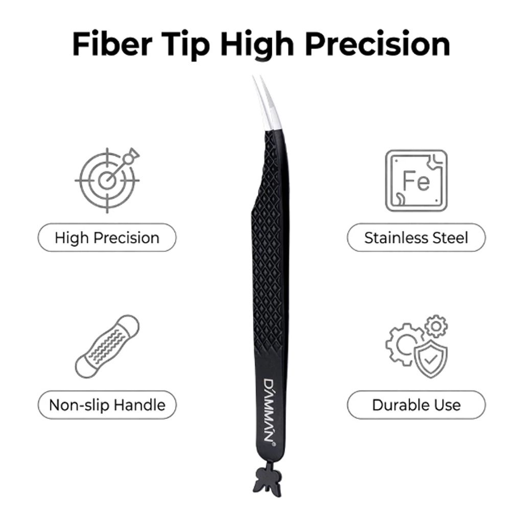 Large Flat Clamp Head Eyelash Tweezer Fiber Tip Anti-slip Grid Eyelash Extensions Tweezers Black Color Makeup Tools