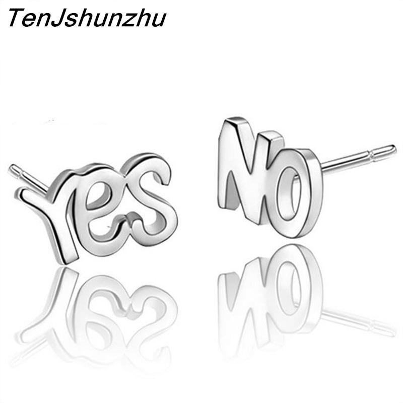 

Пирсинг серебристого цвета модные украшения гвоздики ДА НЕТ буквы серьги очаровательные украшения для женщин Букли д Орей