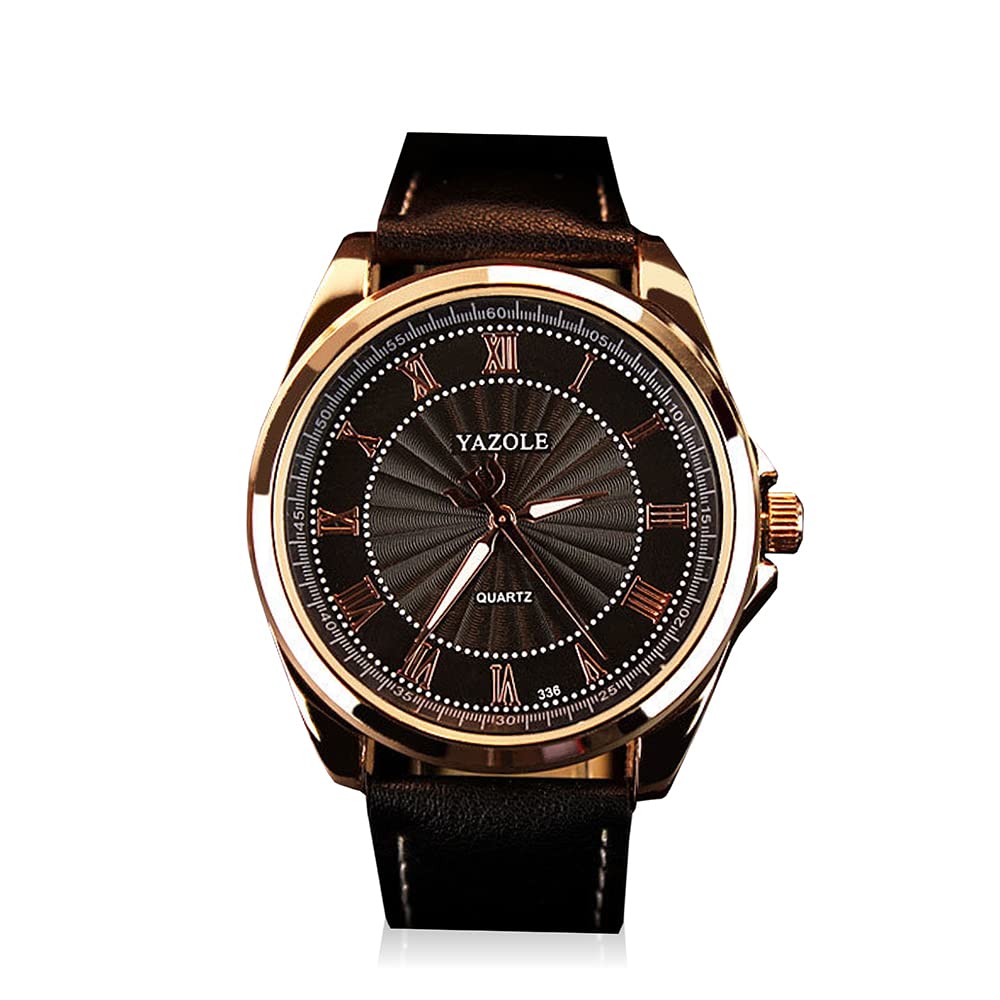 Analog Faux Leather Fashion Watch x [moimos] Men s Watch, Style, (Black Black)