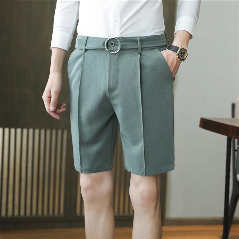 Pantaloni scurți costum slim fit de vară pentru bărbați, business casual, de birou, culoare uni, stil Anglia, subțiri, lungime până la genunchi