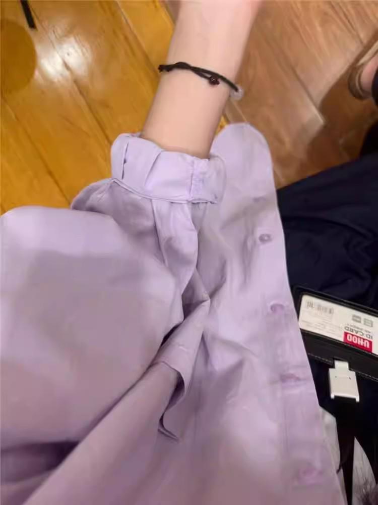 Plus Size Casual Long-Sleeve Plain Shirt for Spring and Autumn