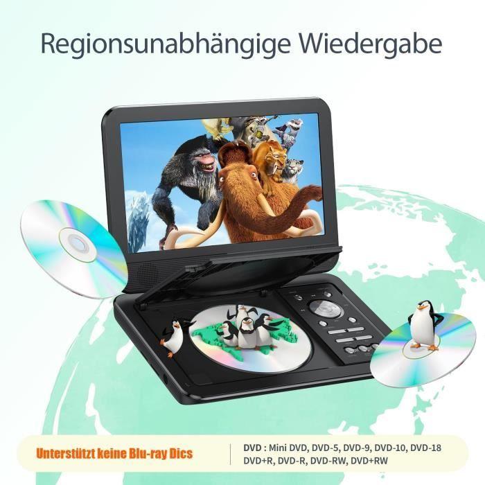 Lecteur DVD Portable - YOTON - 12,5 - Écran Pivotant HD 10,5 - Batterie 2500 mAh - Chargeur Voiture
