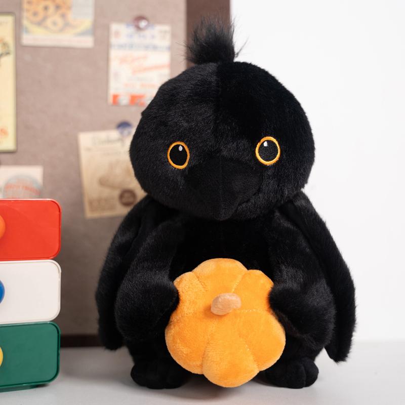 Cute Crow Holding Pumpkin Plush Toy Fluffy Cartoon Animal Stuffed Doll Home Decor Gifts For Boys
