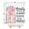 Modern Perfume Bottle Shower Curtain - Floral & Bow Pattern, Minimalist Style, Machine Washable Polyester