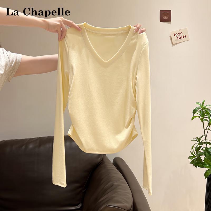 La Chapelle Women s V-Neck Long Sleeve Slim Fit Pleated Top M