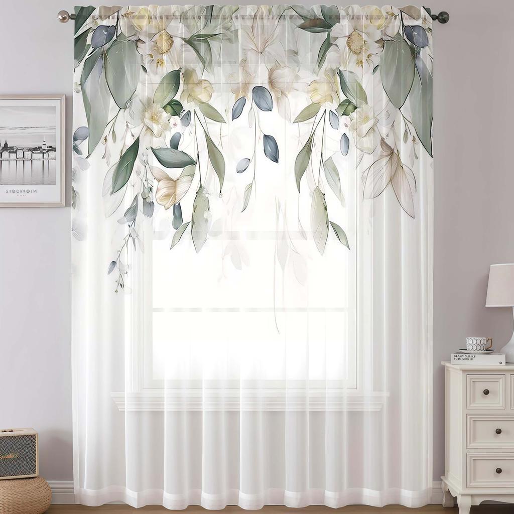 Modern Minimalist Floral Pattern Window Curtain Natural Light Sensation Translucent Design Simple Elegance Sheer Made Of Polyester With Rod Pocket