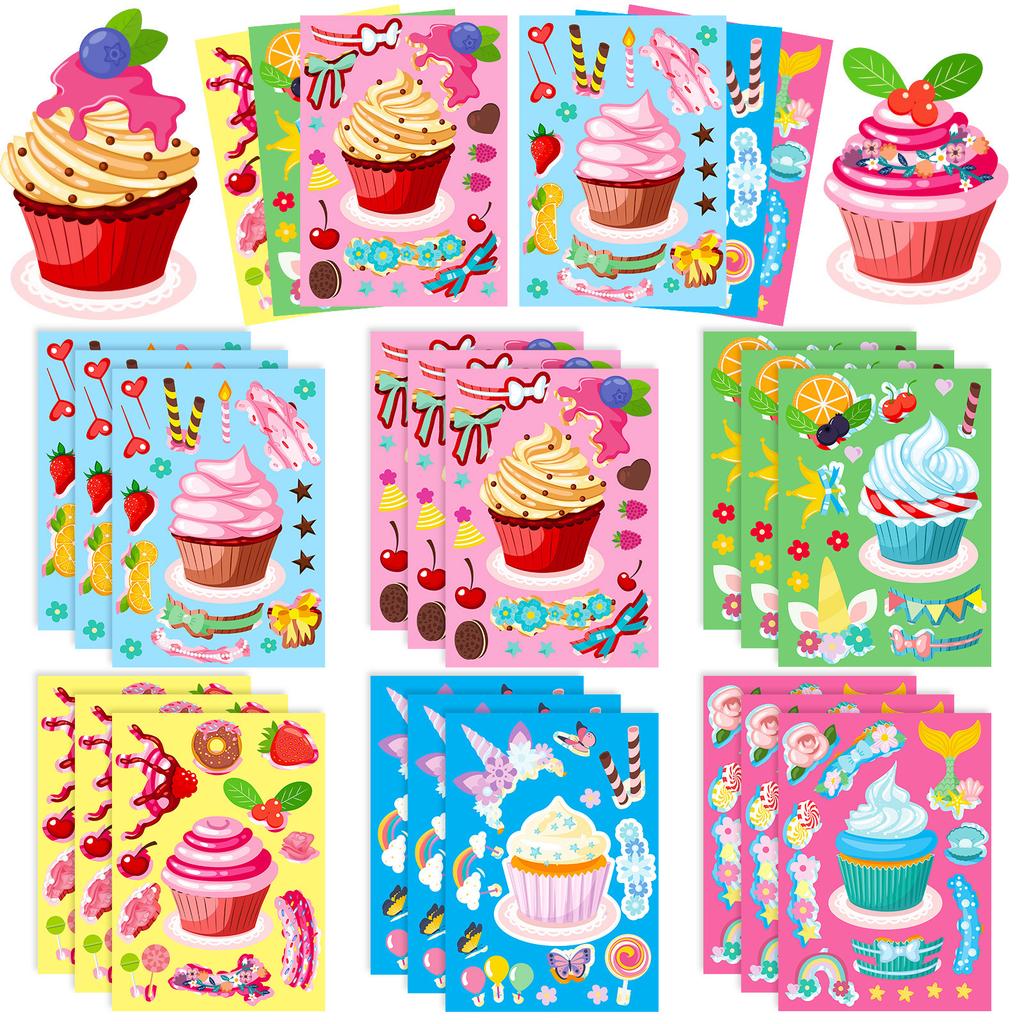 6 Pack Cake Ice Cream Puzzle Stickers Dessert Kids Fun Diy Cupcakes Stickers