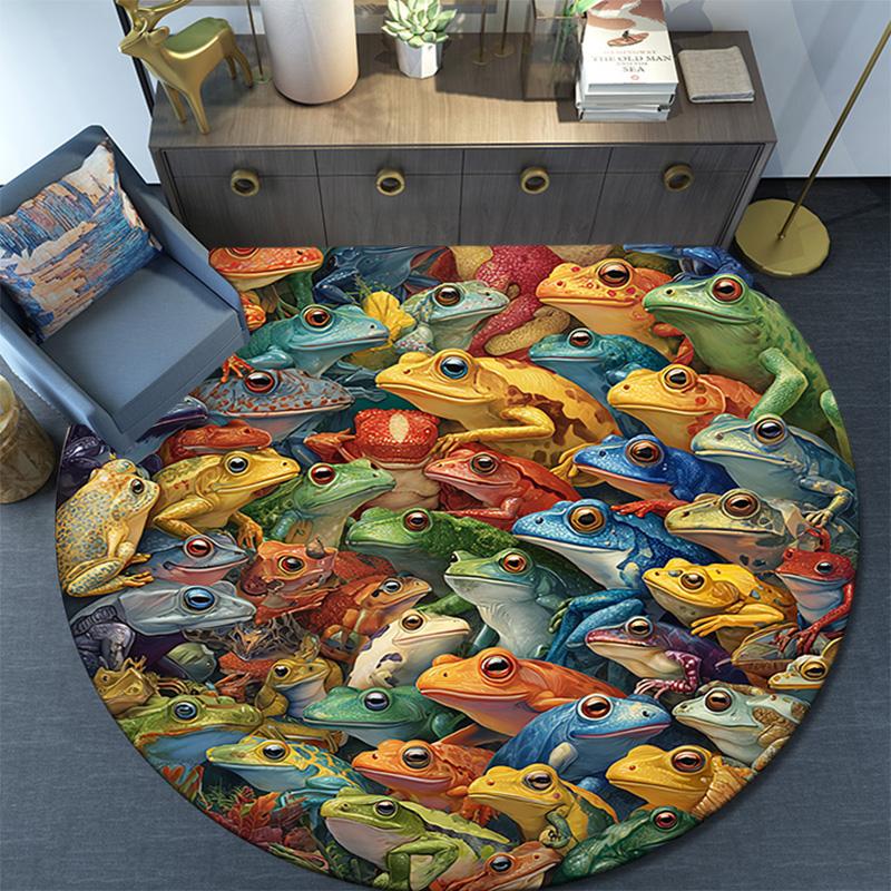 Frogs Round Area Rug,Carpet Rug for Living Room Bedroom Sofa Playroom Decor,Non-slip Floor Mat
