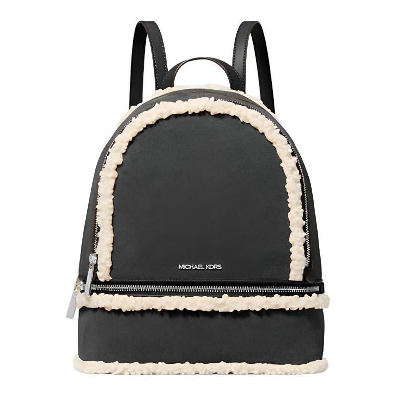 MICHAEL KORS Rhea Letter Logo Contrast Design Suede and Faux Shearling Backpack Women s Black and Beige чёрный