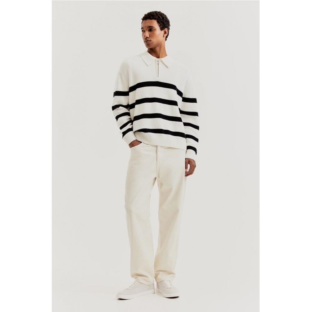 

Свитер-поло свободного кроя HM на молнии с белой темно-синей полоской