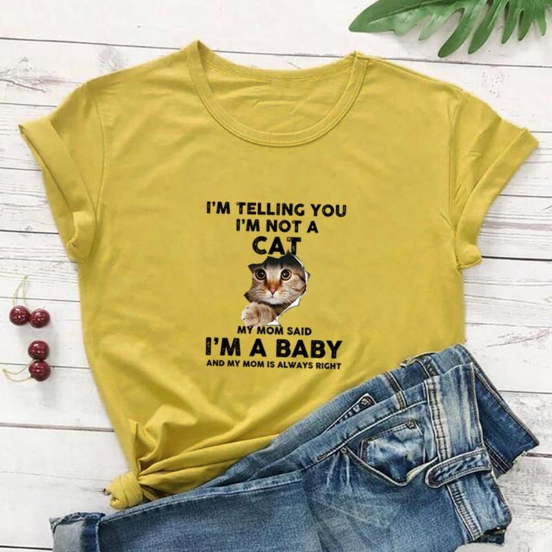 

Я не кот Милый кот принтованный модный повседневный круглый вырез свободный хлопок короткий рукав футболки женские XXXL