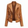 Women Faux Leather Zip Up Bomber Jacket Biker Coat Casual Flight Tops Outwear