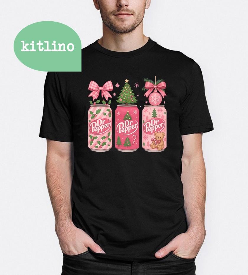 Рождественская футболка Dr Pepper с розовым бантом, праздничная, F14762, унисекс XXXL