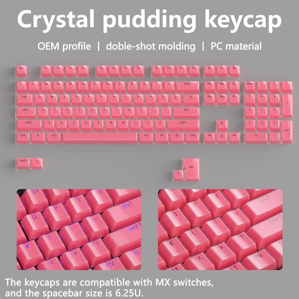 XVX Crystal Jelly 113-Unit Two-Color Mechanical Keycaps with Side Engraving