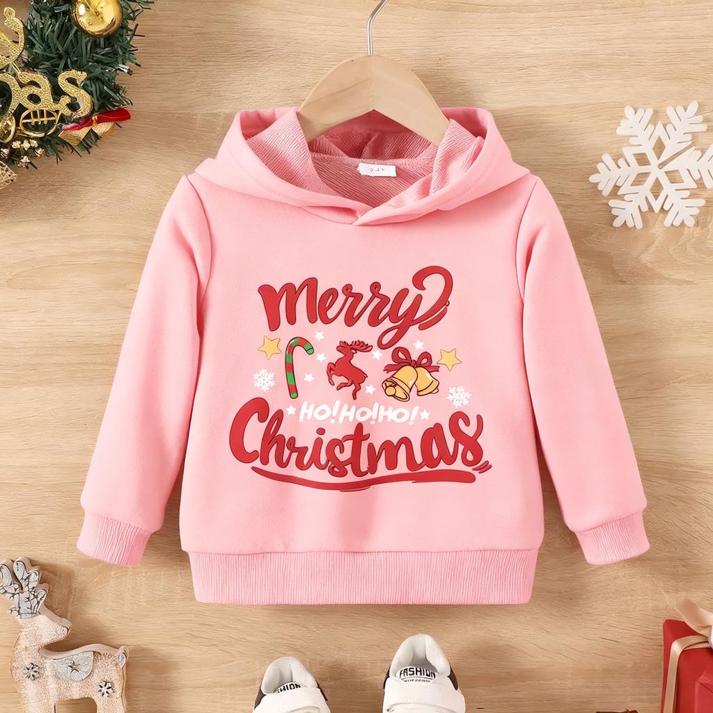 Christmas Element Print Children Hooded Sweatshirt Boy Girl Autumn Winter Daily Outdoor Vacation Casual Loose Warm Sportswear