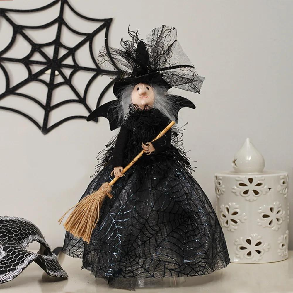 Haunted House Doll Ornaments Decorate Props Witch Doll Broom Halloween Decorations Ghost Festival Witch Figurine Hanging Dolls