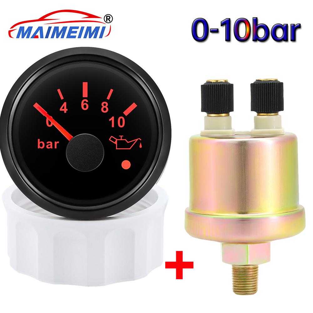52mm Oil Pressure Gauge 0-5bar/0-10bar With Oil Pressure Sensor Red Backlight Car Digital pointer for Car Boat Marine