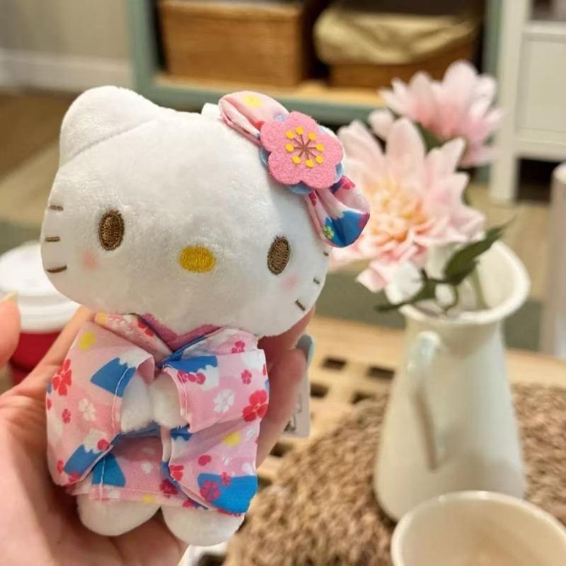 Japanese Style Ooku Mount Kimono Fuji Hello Kitty Pink Sakura Plush Doll Pendant Cute Wafuku Kitty Cat Soft Small Accessory