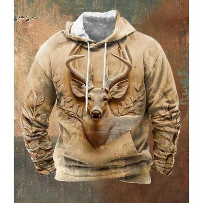 Sudadera con capucha Vintage para hombre, Sudadera con capucha con gráfico de caza de ciervos en 3D para hombre, prendas de vestir de invierno, Tops de gran tamaño, ropa de calle informal para uso diario