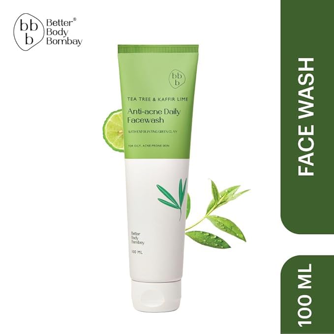 BBB Better Body Bombay Tea Tree & Kaffir Lime Anti-Acne Face Wash 100ml | Sulphate & Paraben Free | Antioxidant Cleanser for Healthy Glowing Skin