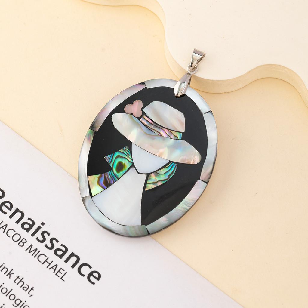 Handcrafted Shell Pendant With Geometric Angel Cartoon Design For Summer Fashion Enthusiasts