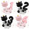 Pink Black Crown Cat Aluminum Film Balloon Styling Cat Head Cat Sequins Latex Ball Birthday Party Arrangement