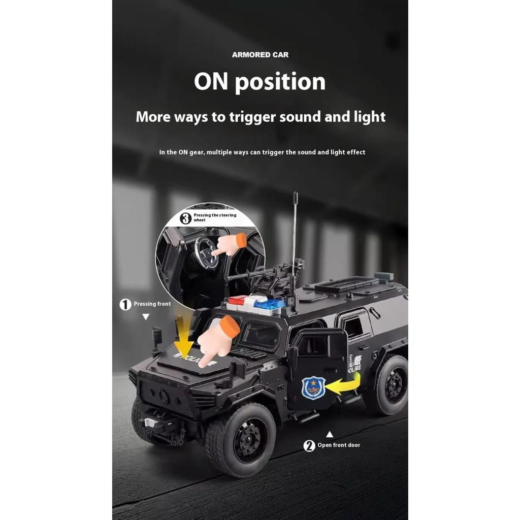 1/18 Dongfeng M-Terra Armored Vehicle SWAT Alloy Off Road Diecast Model Sound Light Pull Back Toy Trendy Ornament Gift for Boy