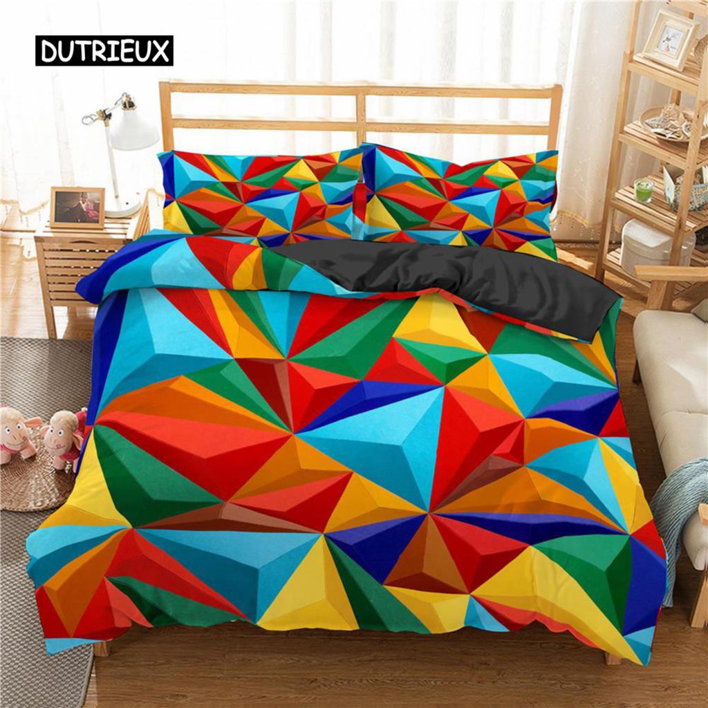Toy Print Duvet Cover Set Square Gradient Blocks Bedding Set for Kids Teen Colorful Bricks Game Queen Microfiber Comforter Cover