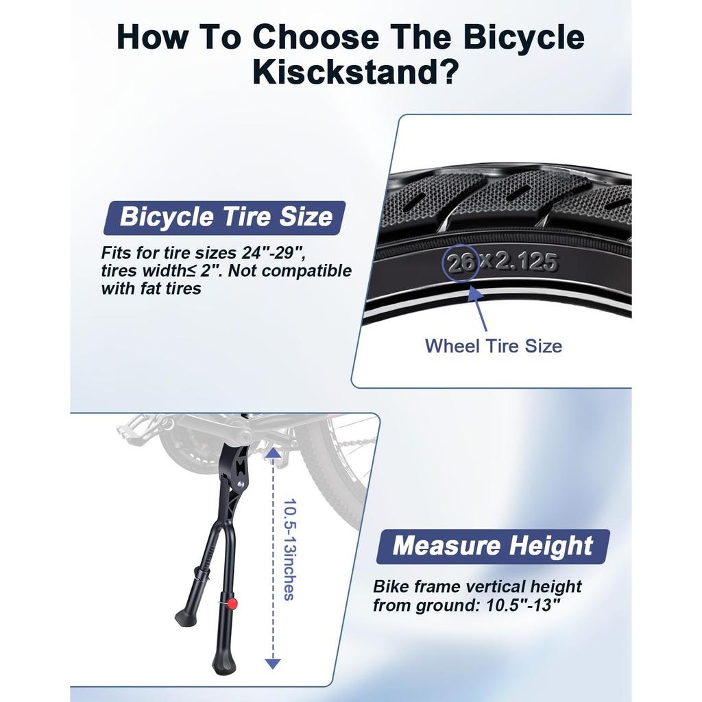 Bike Kickstand, Adjustable Double Legs Bicycle Kick Stands for 24”-29” Adult Bikes, Aluminum Alloy Kickstand Non-Slip Center Mount for Mountain, Road